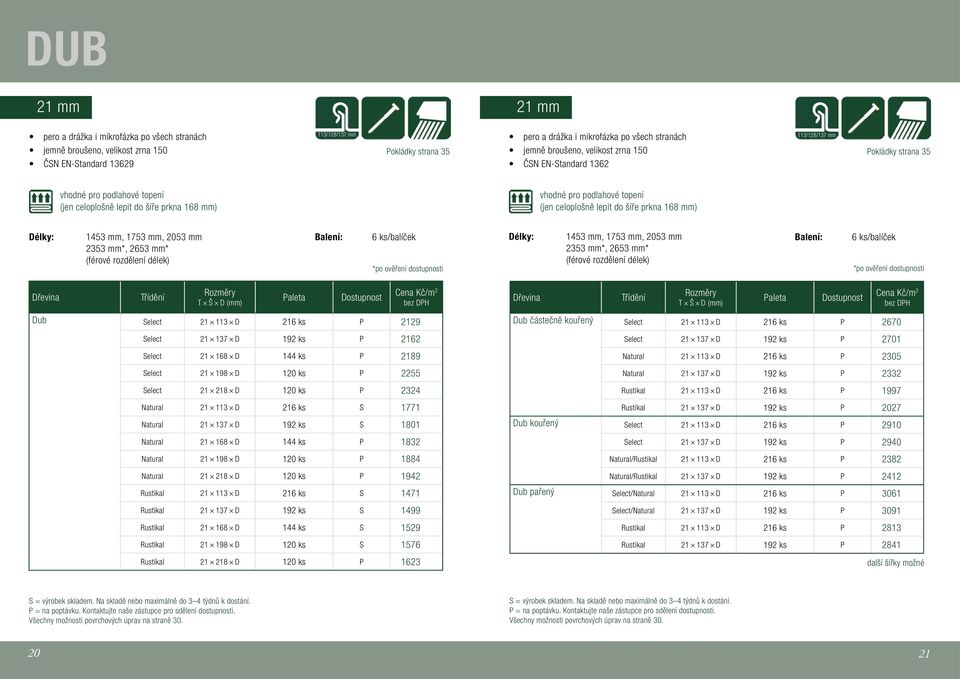 délek) 6 ks/balíček *po ověření dostupnosti Dub Select 21 113 D 216 ks P 2129 Select 21 137 D 192 ks P 2162 Select 21 168 D 144 ks P 2189 Select 21 198 D 120 ks P 2255 Select 21 218 D 120 ks P 2324