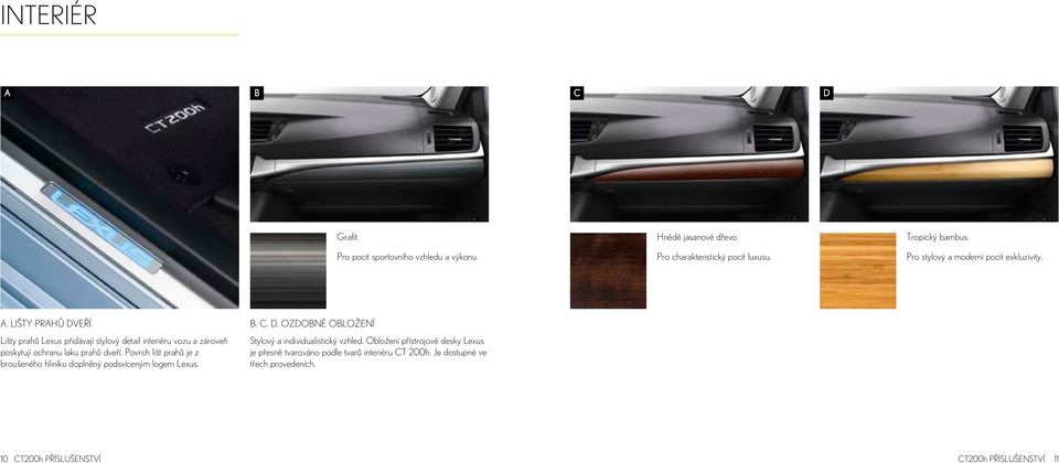 LIŠTY PRAHŮ DVEŘÍ Lišty prahů Lexus přidávají stylový detail interiéru vozu a zároveň poskytují ochranu laku prahů dveří.