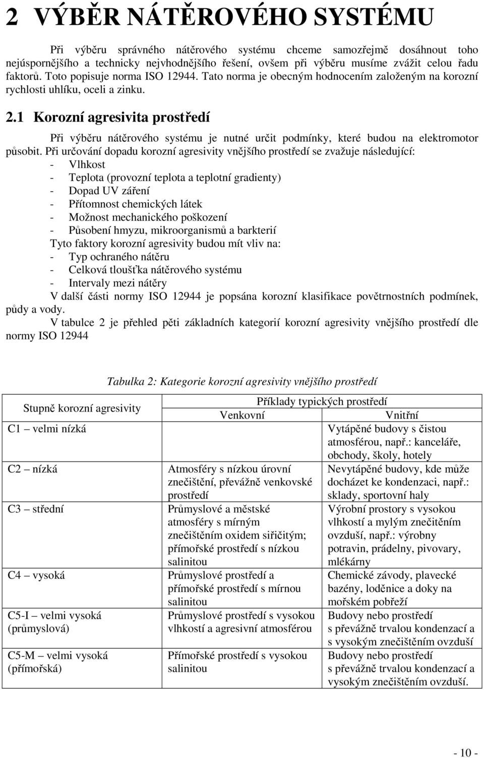 1 Korozní agresivita prostředí Při výběru nátěrového systému je nutné určit podmínky, které budou na elektromotor působit.