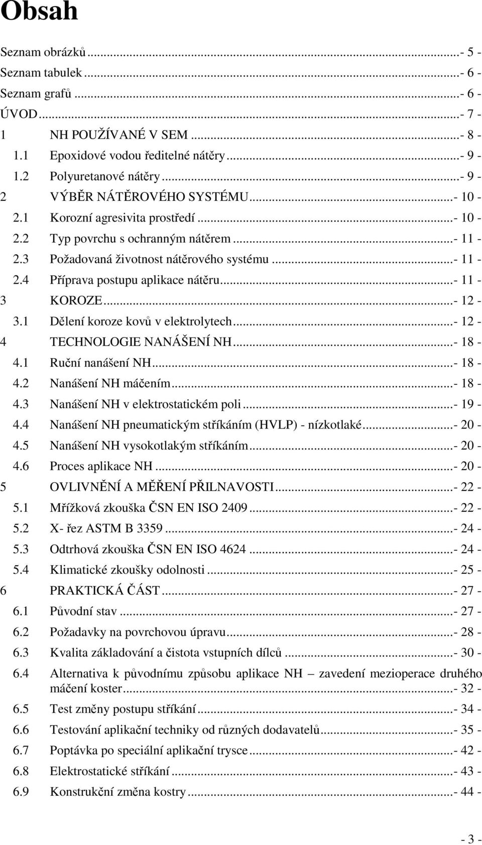 .. - 11-3 KOROZE... - 12-3.1 Dělení koroze kovů v elektrolytech... - 12-4 TECHNOLOGIE NANÁŠENÍ NH... - 18-4.1 Ruční nanášení NH... - 18-4.2 Nanášení NH máčením... - 18-4.3 Nanášení NH v elektrostatickém poli.