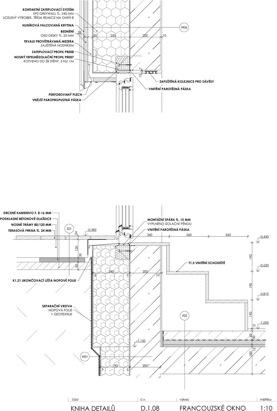 ZAPUŠTĚNÁ KOLEJNICE PRO ZÁVĚSY PERFOROVANÝ PLECH DRCENÉ KAMENIVO F. 8-16 MM PODKLADNÍ BETONOVÉ DLAŽDICE NOSNÉ TRÁMY 80/120 MM TERASOVÁ PRKNA TL.