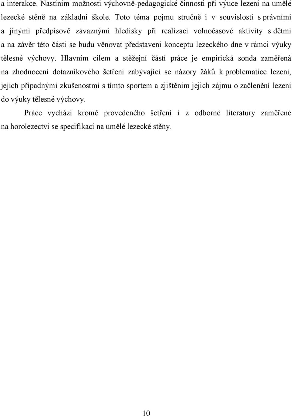 konceptu lezeckého dne v rámci výuky tělesné výchovy.