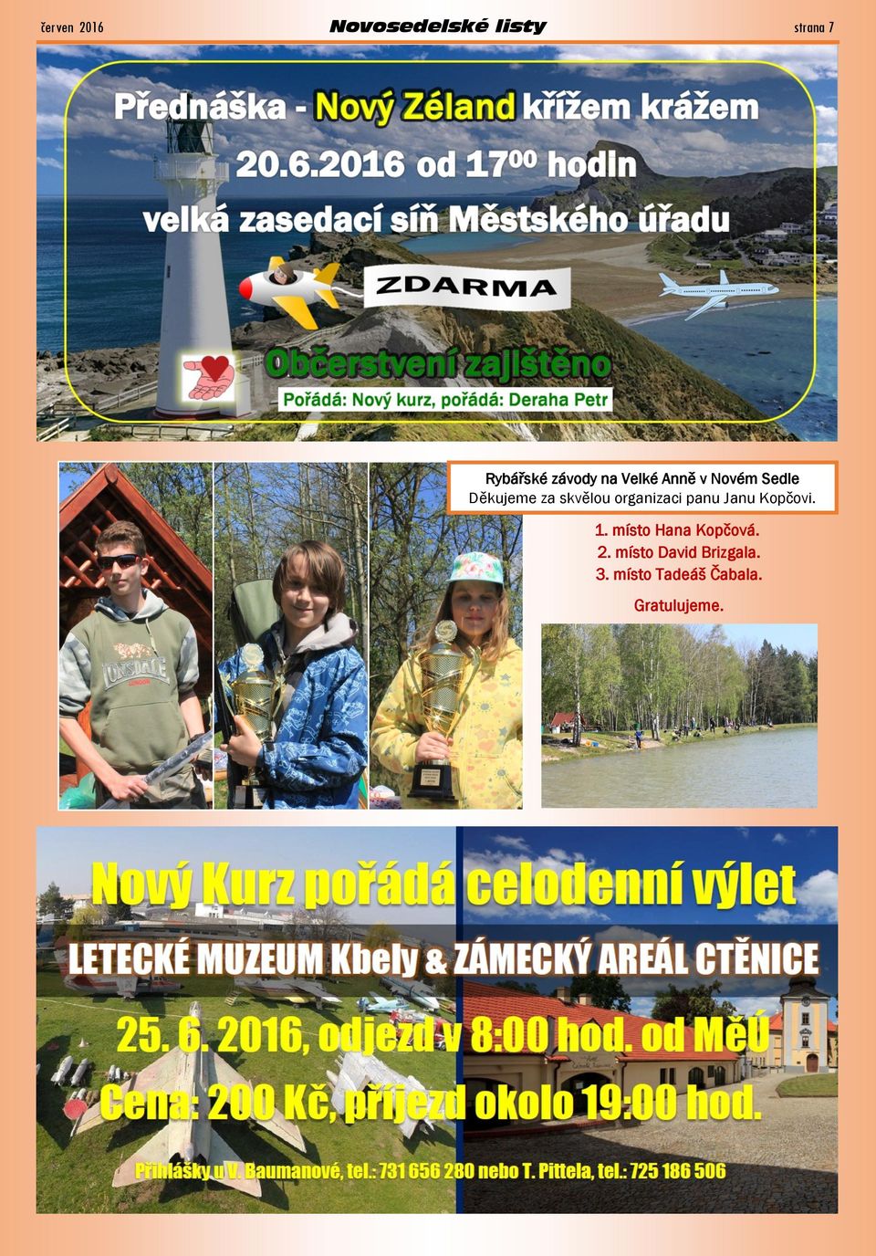 organizaci panu Janu Kopčovi. 1. místo Hana Kopčová. 2.