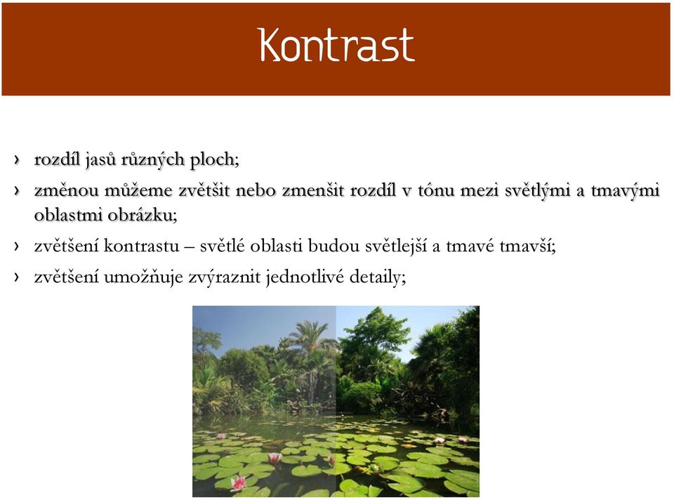 obrázku; zvětšení kontrastu světlé oblasti budou světlejší