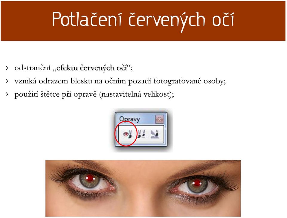 očním pozadí fotografované osoby; použití