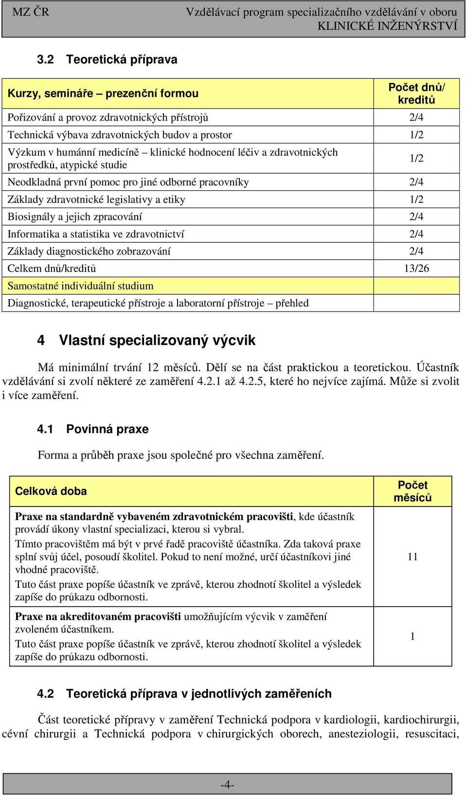 zpracování 2/4 Informatika a statistika ve zdravotnictví 2/4 Základy diagnostického zobrazování 2/4 Celkem dnů/kreditů 3/26 Samostatné individuální studium Diagnostické, terapeutické přístroje a