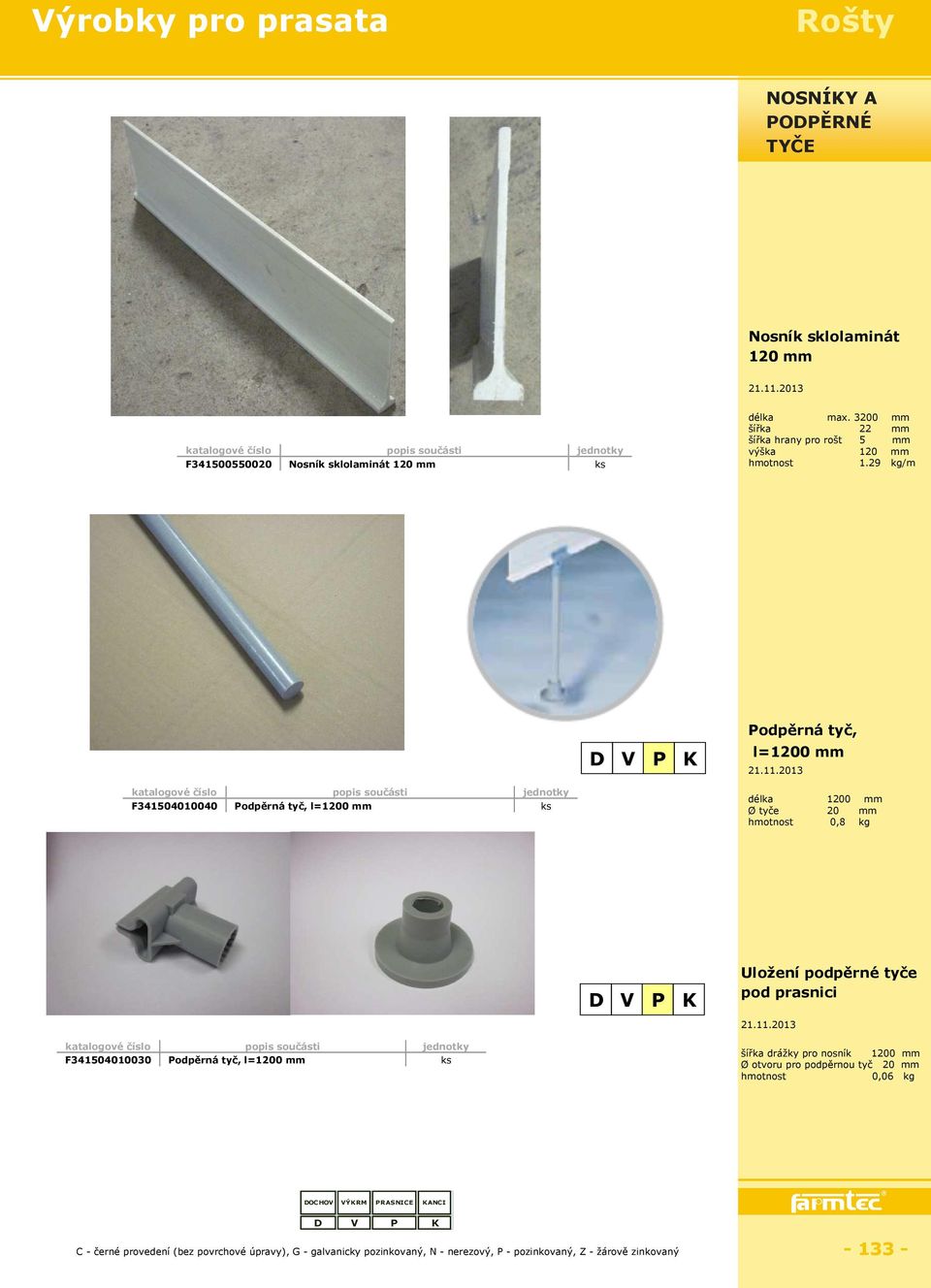 29 kg/m Podpěrná tyč, l=1200 F341504010040 Podpěrná tyč, l=1200 Ø tyče 1200 20 0,8 kg Uložení