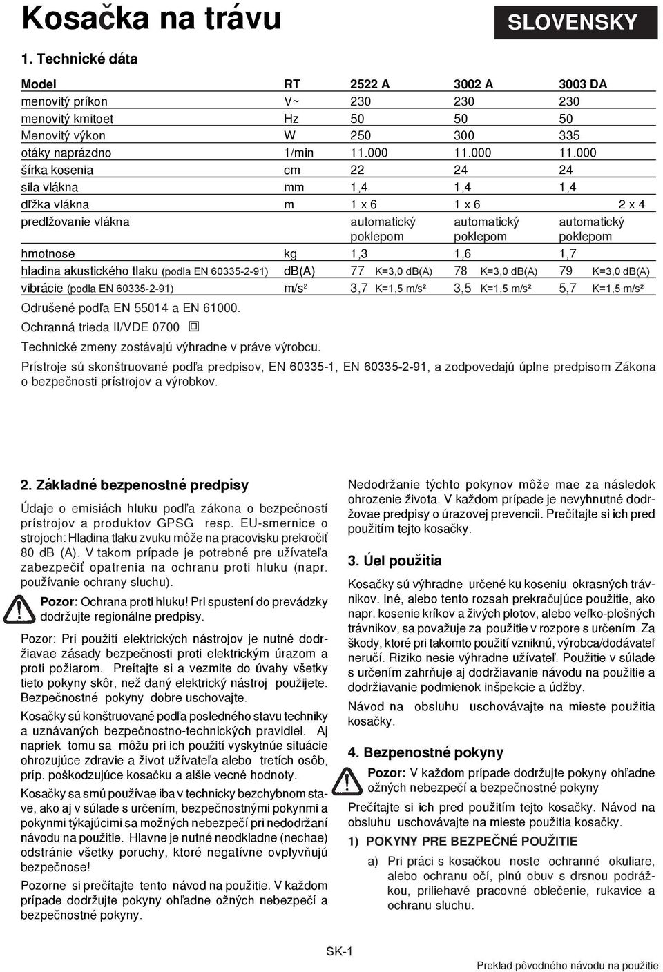 000 šírka kosenia cm 22 24 24 sila vlákna mm 1,4 1,4 1,4 d¾žka vlákna m 1 x 6 1 x 6 2 x 4 predlžovanie vlákna automatický automatický automatický poklepom poklepom poklepom hmotnose kg 1,3 1,6 1,7