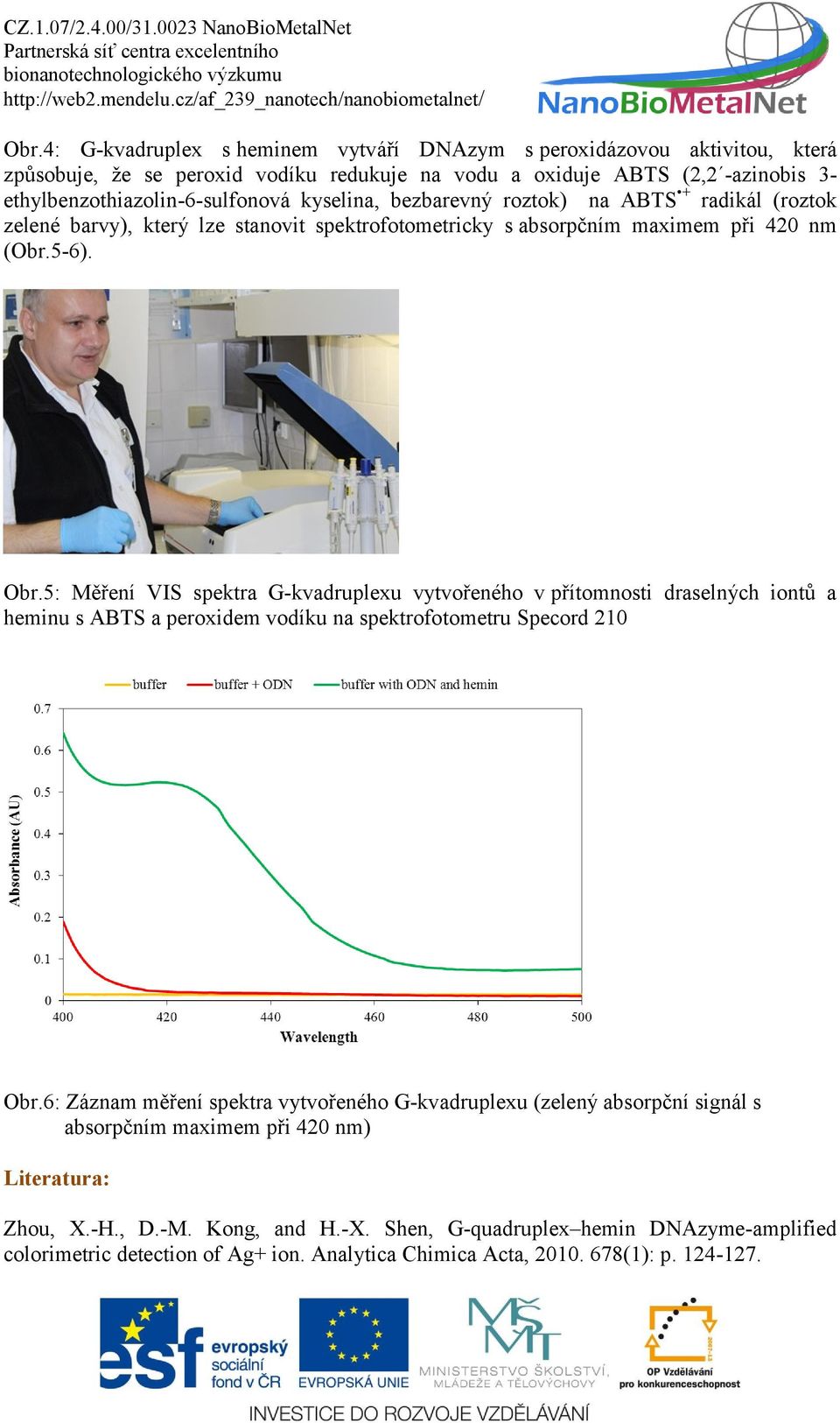 5: Měření VIS spektra G-kvadruplexu vytvořeného v přítomnosti draselných iontů a heminu s ABTS a peroxidem vodíku na spektrofotometru Specord 210 Obr.