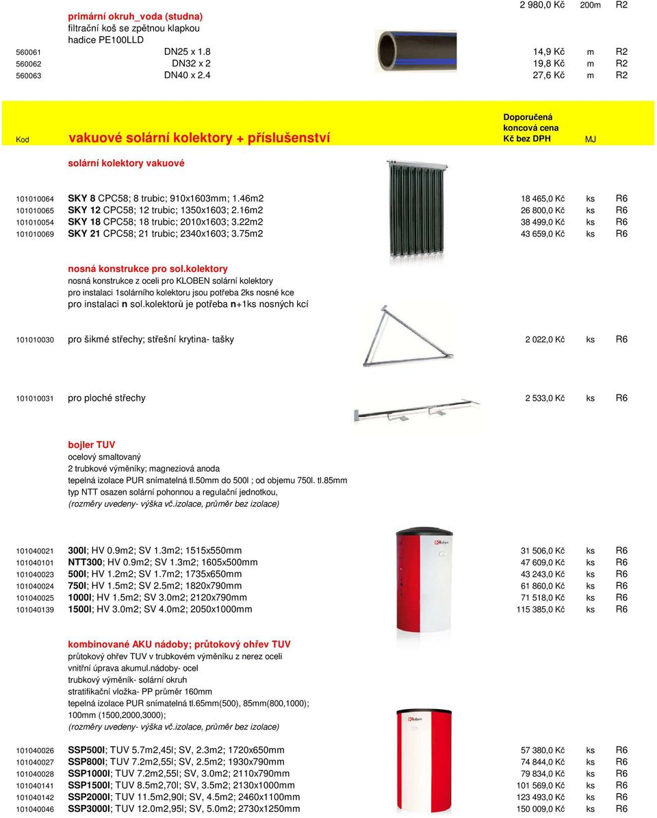 46m2 18 465,0 Kč ks R6 101010065 SKY 12 CPC58; 12 trubic; 1350x1603; 2.16m2 26 800,0 Kč ks R6 101010054 SKY 18 CPC58; 18 trubic; 2010x1603; 3.