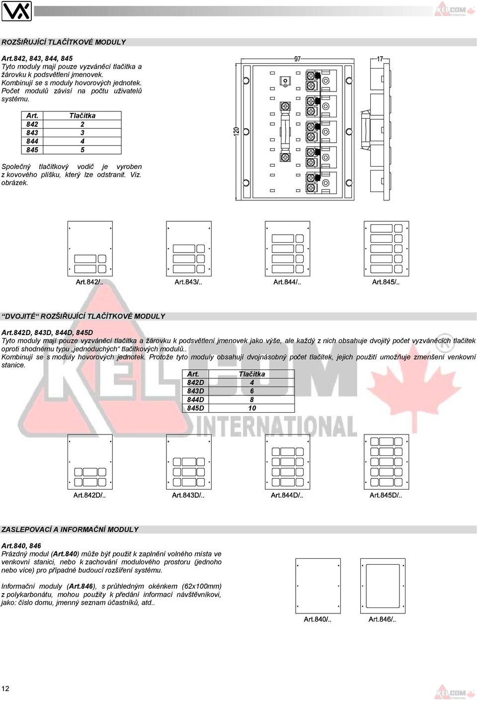 DVOJITÉ ROZŠIŘUJÍCÍ TLAČÍTKOVÉ MODULY Art.