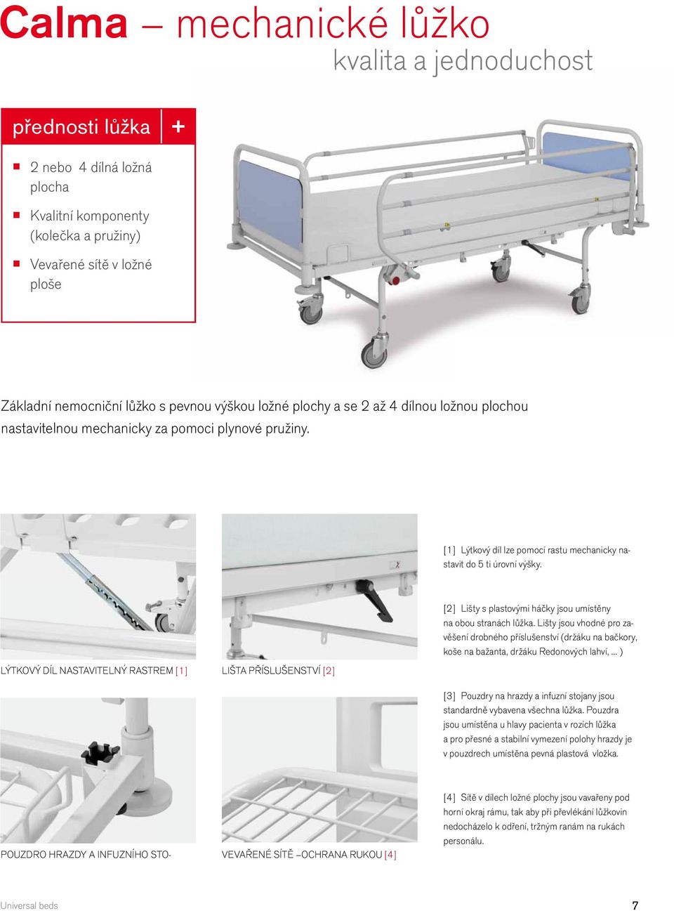 LÝTKOVÝ DÍL NASTAVITELNÝ RASTREM [1] LIŠTA PŘÍSLUŠENSTVÍ [2] [2] Lišty s plastovými háčky jsou umístěny na obou stranách lůžka.