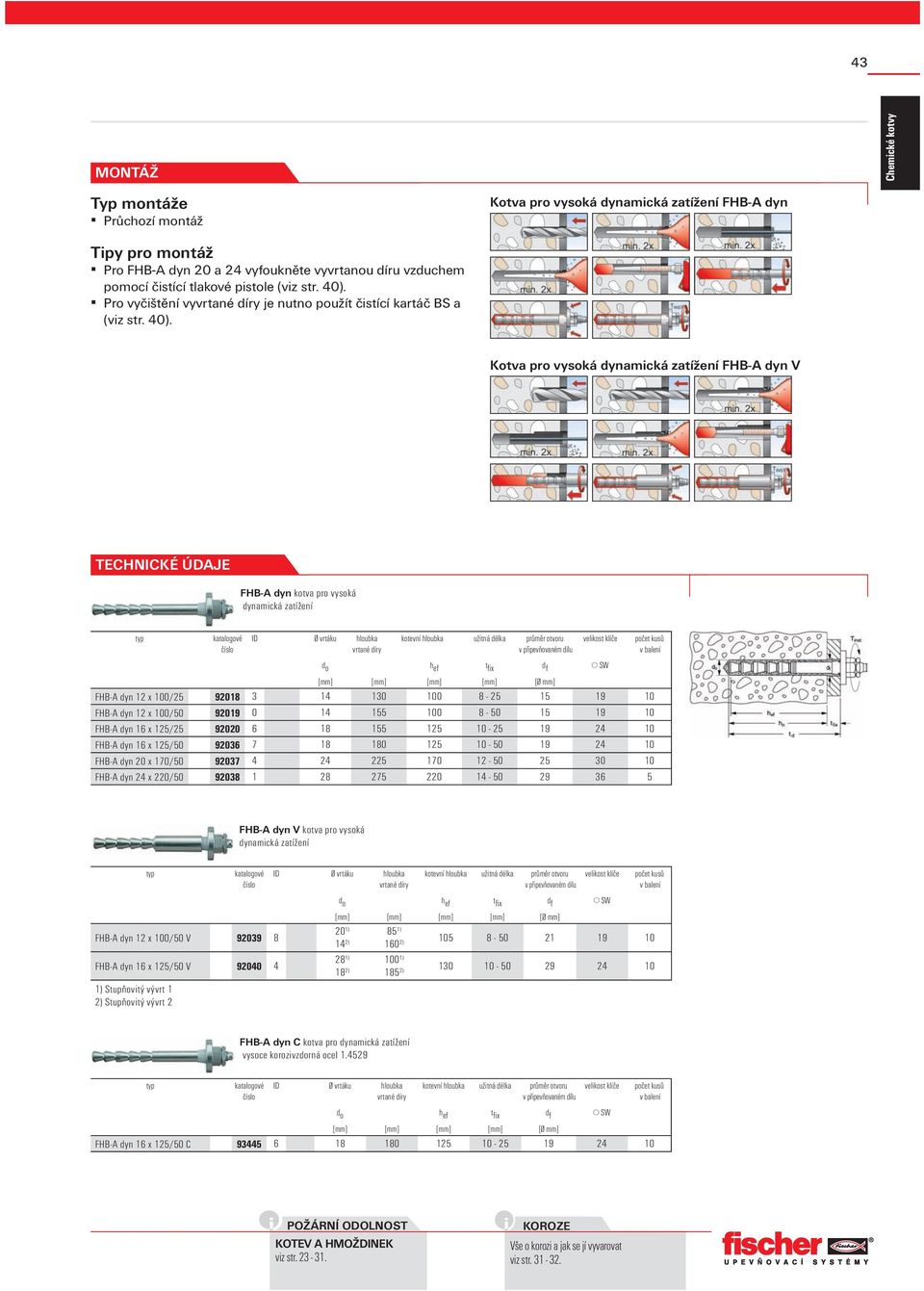 Kotva pro vysoká dynamická zatížení FHB-A dyn V FHB-A dyn kotva pro vysoká dynamická zatížení ID Ø vrtáku hloubka vrtané díry kotevní hloubka užitná délka průměr otvoru v připevňovaném dílu velikost