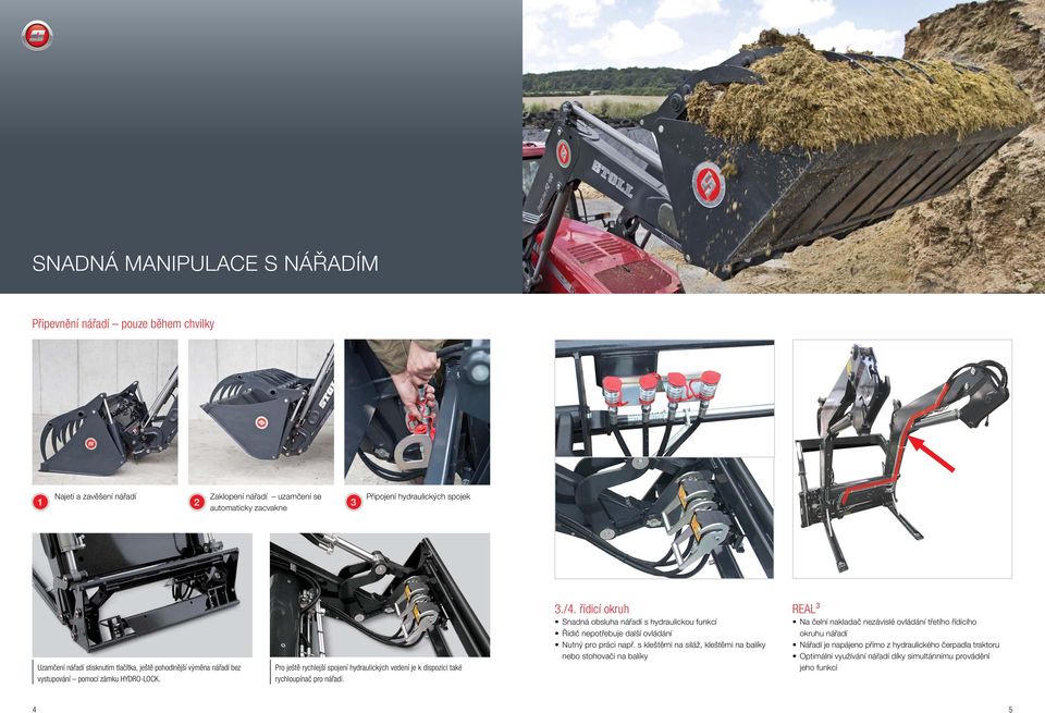 Pro ještě rychlejší spojení hydraulických vedení je k dispozici také rychloupínač pro nářadí. 3./4.