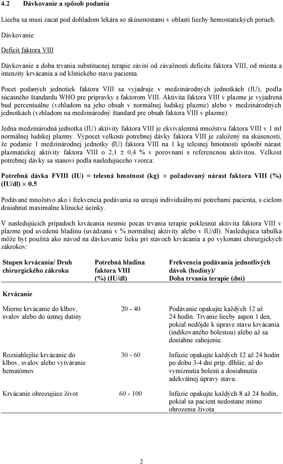 Pocet podaných jednotiek faktora VIII sa vyjadruje v medzinárodných jednotkách (IU), podla súcasného štandardu WHO pre prípravky s faktorom VIII.