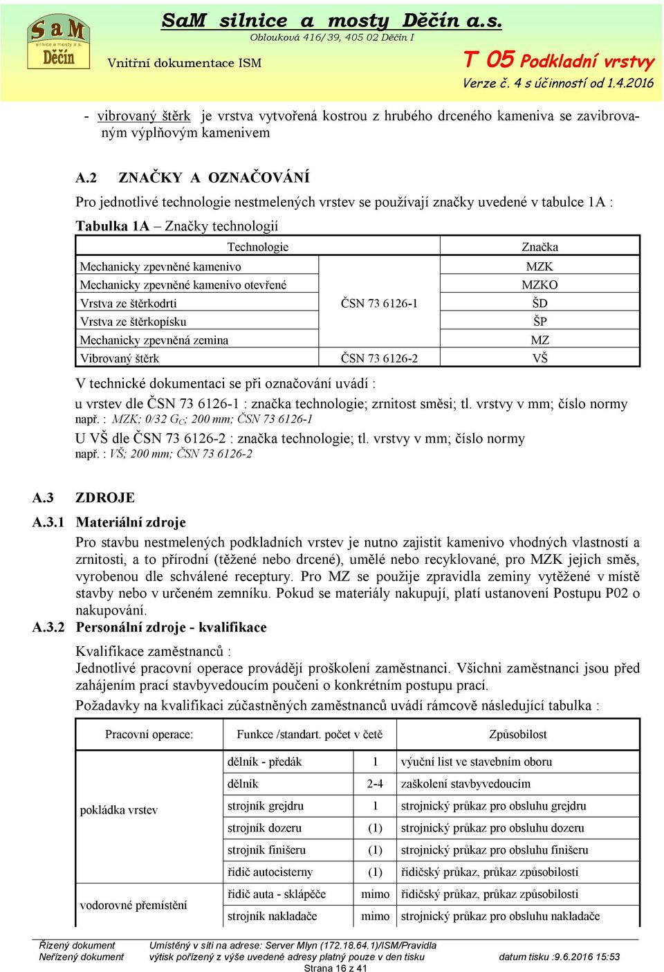 zpevněné kamenivo otevřené Vrstva ze štěrkodrti Vrstva ze štěrkopísku Mechanicky zpevněná zemina ČSN 73 6126-1 Značka MZK MZKO Vibrovaný štěrk ČSN 73 6126-2 VŠ V technické dokumentaci se při