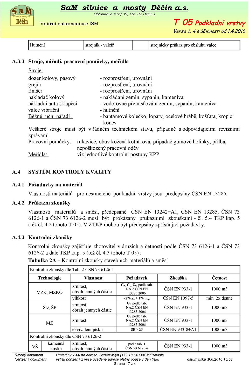 sypanin, kameniva nákladní auta sklápěcí - vodorovné přemisťování zemin, sypanin, kameniva válec vibrační - hutnění Běžné ruční nářadí : - bantamové kolečko, lopaty, ocelové hrábě, košťata, kropicí