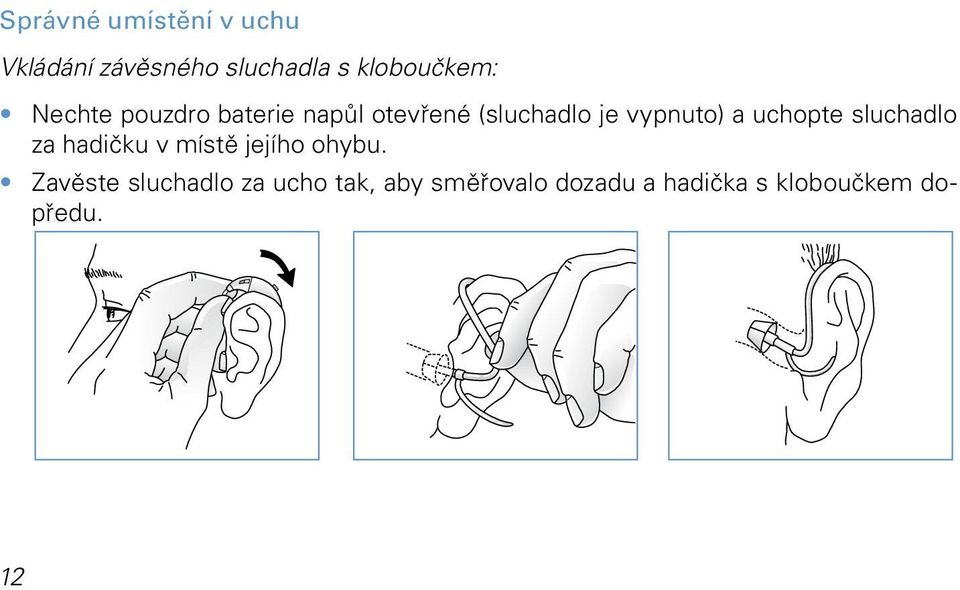 uchopte sluchadlo za hadičku v místě jejího ohybu.