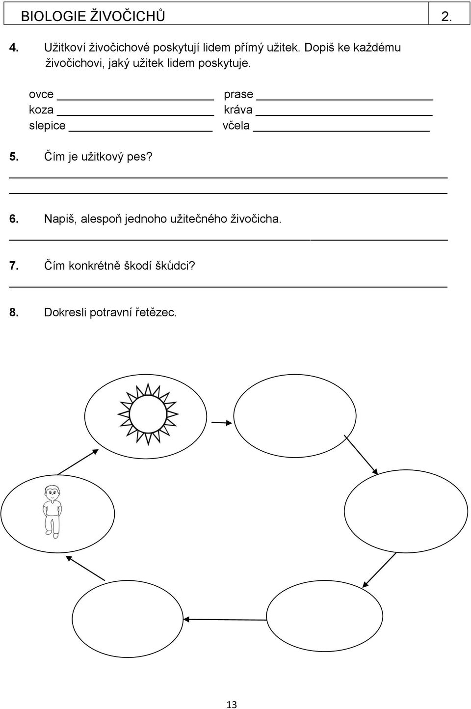 ovce prase koza kráva slepice včela 5. Čím je užitkový pes? 6.