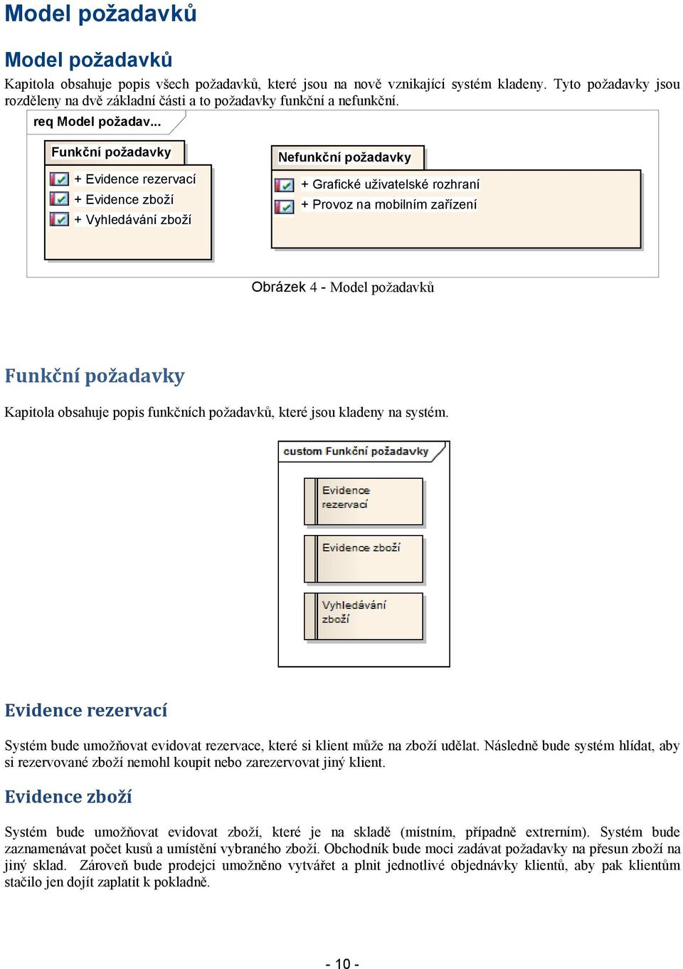 .. Funkční požadavky + Evidence rezervací + Evidence zboží + Vyhledávání zboží Nefunkční požadavky + Grafické uživatelské rozhraní + Provoz na mobilním zařízení Obrázek 4 - Model požadavků Funkční