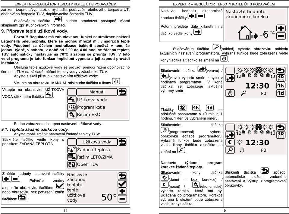 !! Regulátor má zabudovanou funkci neutralizace bakterií Legionella pneumophila, které se mohou množit mj. v nádržích teplé vody.