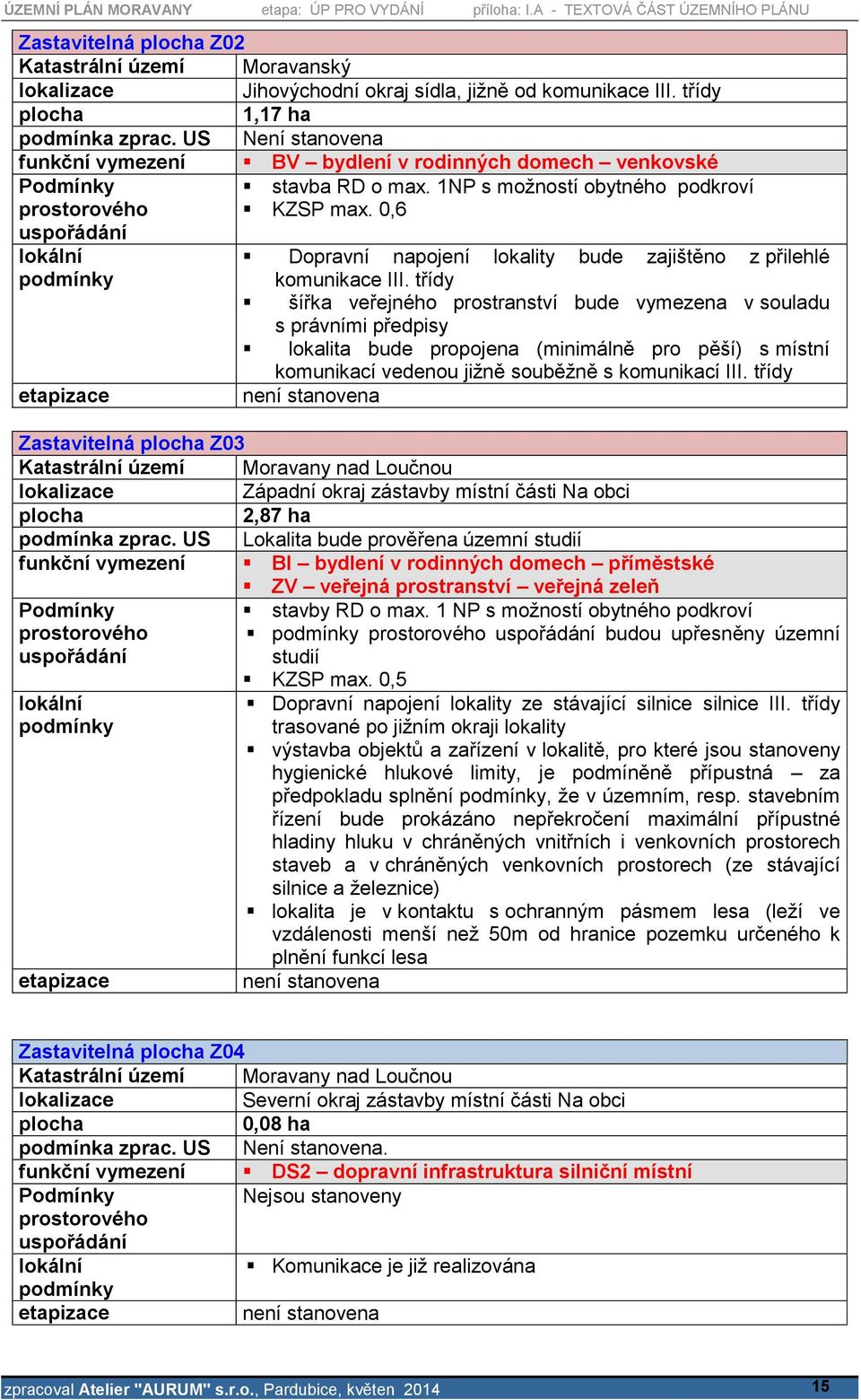 třídy šířka veřejného prostranství bude vymezena v souladu s právními předpisy lokalita bude propojena (minimálně pro pěší) s místní komunikací vedenou jižně souběžně s komunikací III.