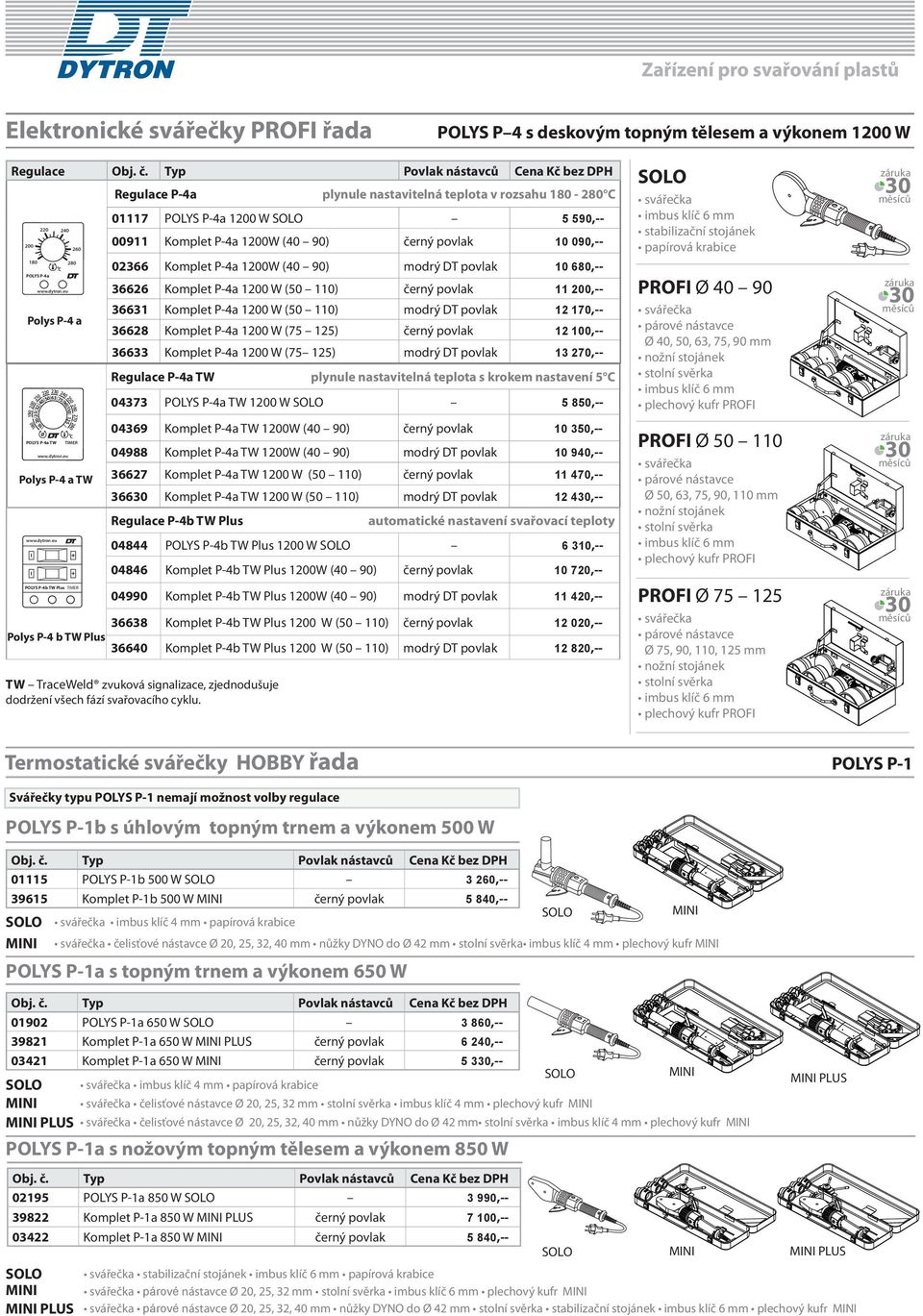 TIMER Regulace P-4a plynule nastavitelná teplota v rozsahu - 280 C 01117 POLYS P-4a 1200 W 00911 Komplet P-4a 1200W (40 90) 02366 Komplet P-4a 1200W (40 90) Regulace P-4a TW plynule nastavitelná