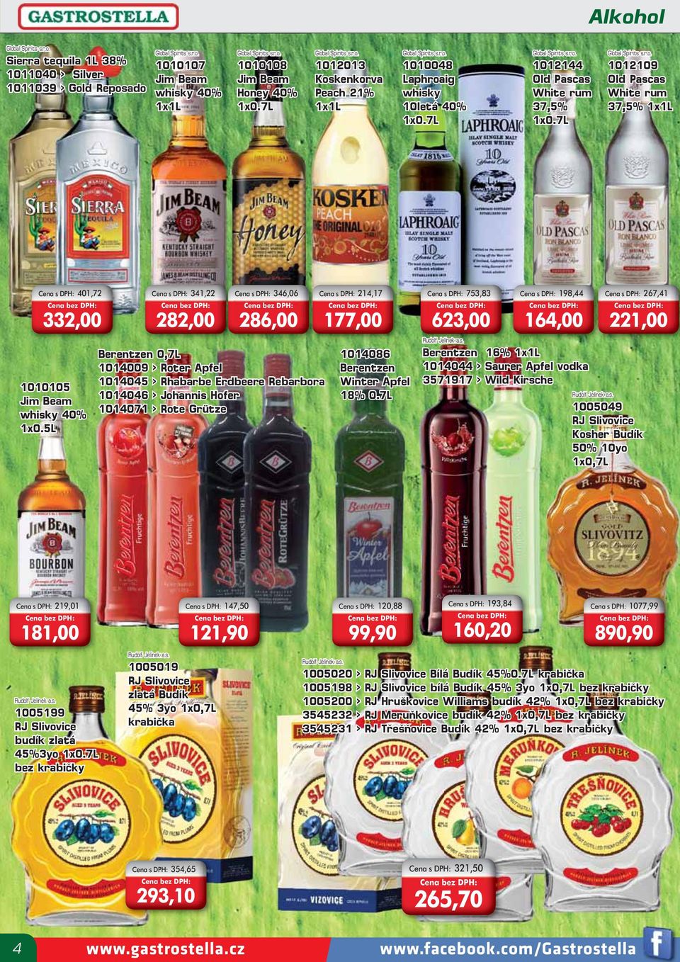 7L Global Spirits s.r.o. 1012109 Old Pascas White rum 37,5% Cena s DPH: 401,72 332,00 1010105 Jim Beam whisky 40% 1x0.