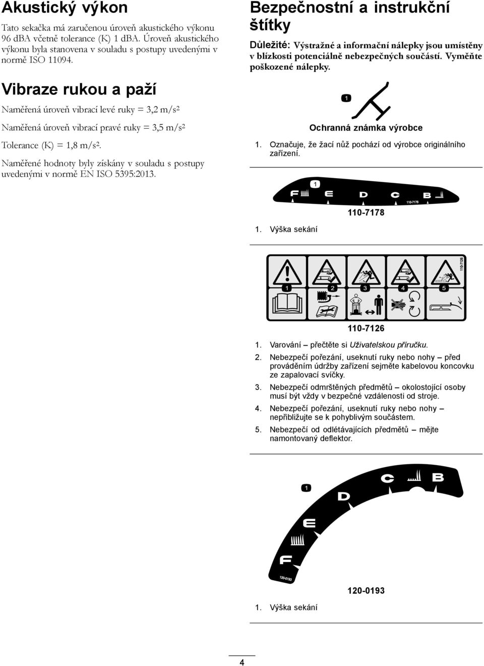 Naměřená úroveň vibrací levé ruky = 3,2 m/s 2 Naměřená úroveň vibrací pravé ruky = 3,5 m/s 2 Tolerance (K) = 1,8 m/s 2.