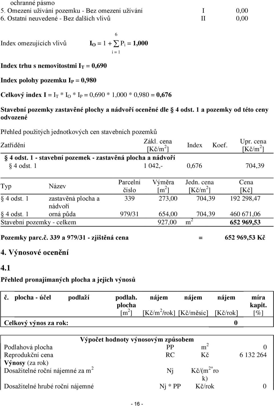 0,690 * 1,000 * 0,980 = 0,676 6 i = 1 Stavební pozemky zastavěné plochy a nádvoří oceněné dle 4 odst. 1 a pozemky od této ceny odvozené Přehled pouţitých jednotkových cen stavebních pozemků Zákl.