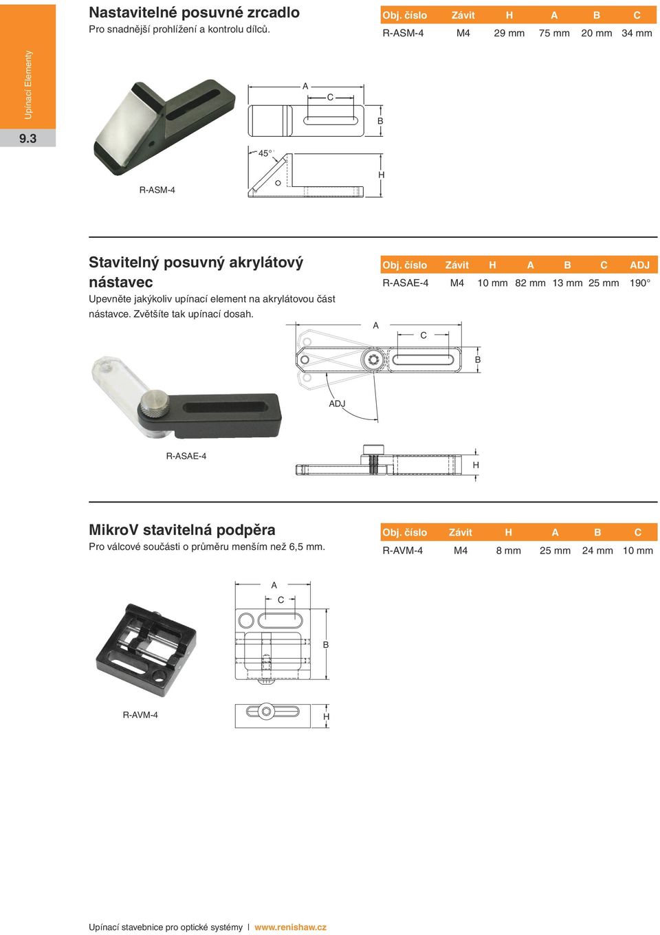 3 45 H R-SM-4 Stavitelný posuvný akrylátový nástavec Upevněte jakýkoliv upínací element na akrylátovou část nástavce.