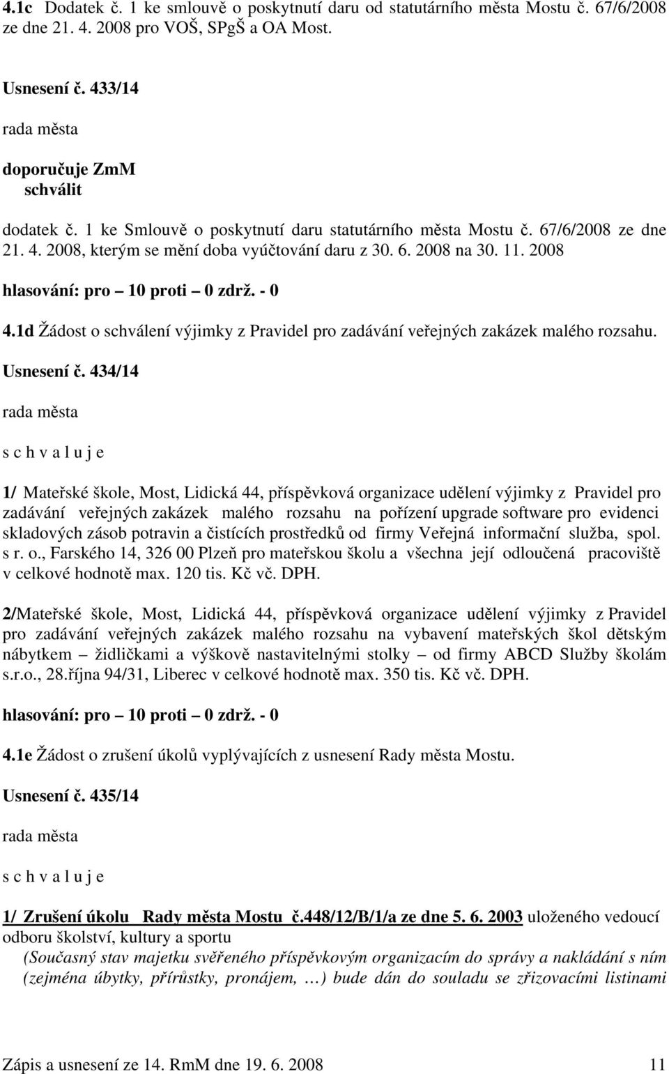 1d Žádost o schválení výjimky z Pravidel pro zadávání veřejných zakázek malého rozsahu. Usnesení č.