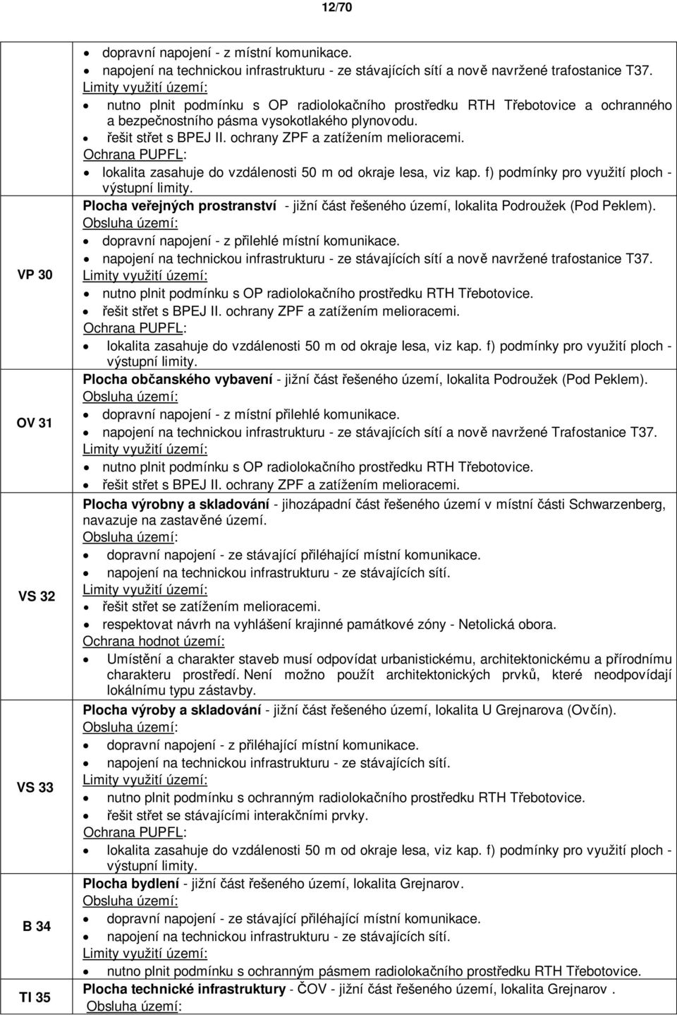 Ochrana PUPFL: lokalita zasahuje do vzdálenosti 50 m od okraje lesa, viz kap. f) podmínky pro využití ploch - výstupní limity.