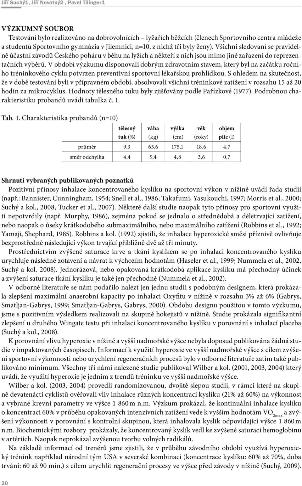 V období výzkumu disponovali dobrým zdravotním stavem, který byl na začátku ročního tréninkového cyklu potvrzen preventivní sportovní lékařskou prohlídkou.