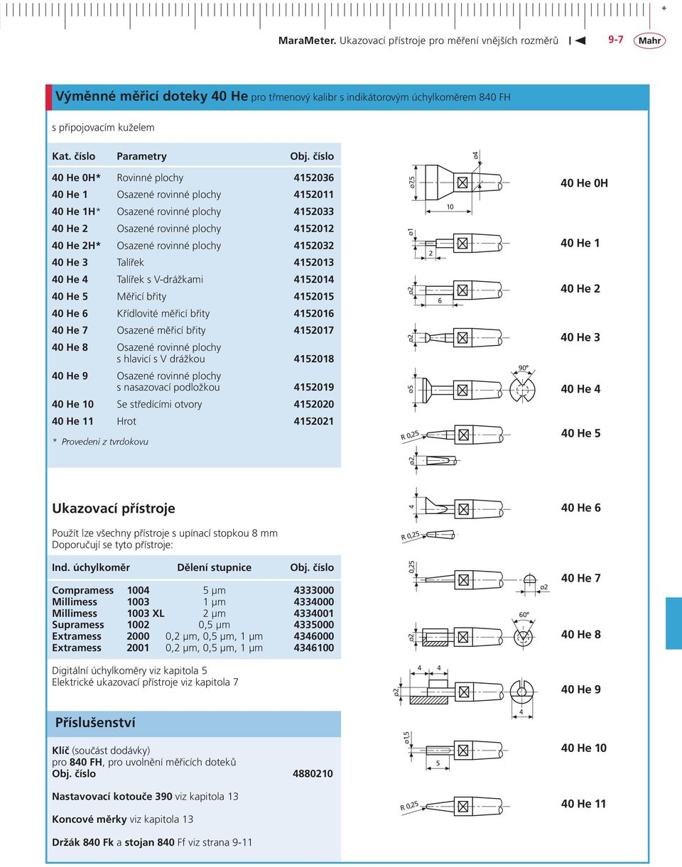 rovinné plochy 4152032 40 He 3 Talířek 4152013 ø1 2 40 He 1 40 He 4 Talířek s V-drážkami 4152014 40 He 5 Měřicí břity 4152015 40 He 6 Křídlovité měřicí břity 4152016 ø2 6 40 He 2 40 He 7 Osazené