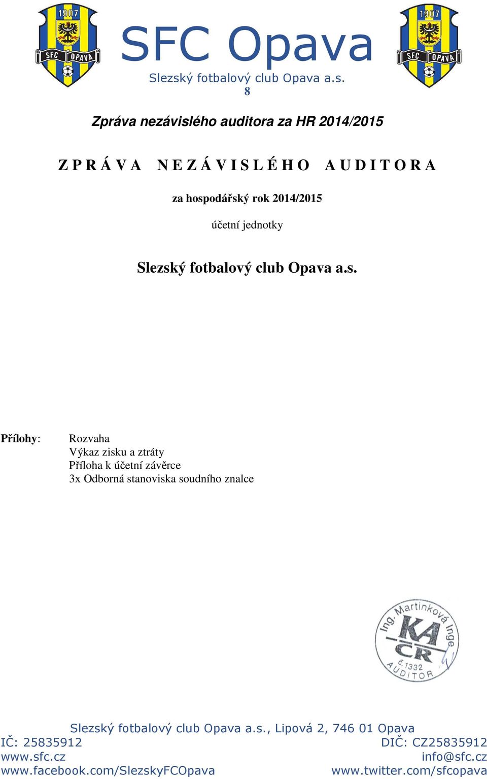 jednotky Přílohy: Rozvaha Výkaz zisku a ztráty Příloha k účetní