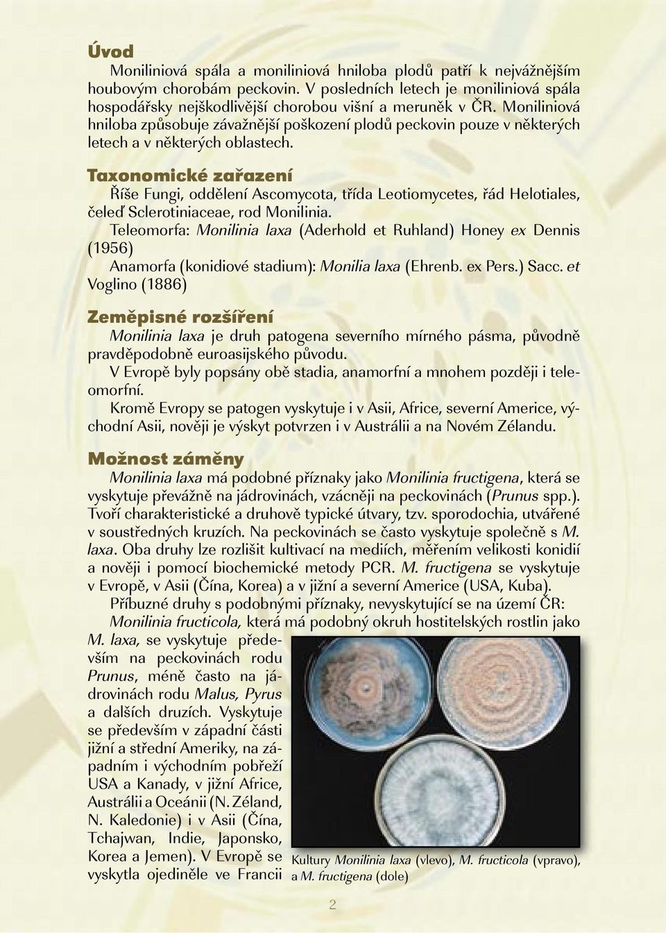 Taxonomické zařazení Říše Fungi, oddělení Ascomycota, třída Leotiomycetes, řád Helotiales, čeleď Sclerotiniaceae, rod Monilinia.