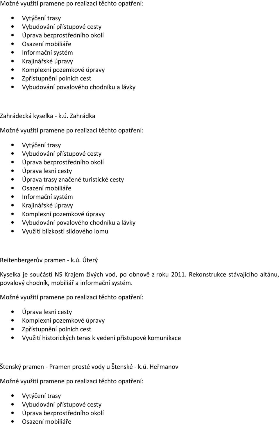 Reitenbergerův pramen - k.ú. Úterý Kyselka je součástí NS Krajem živých vod, po obnově z roku 2011.