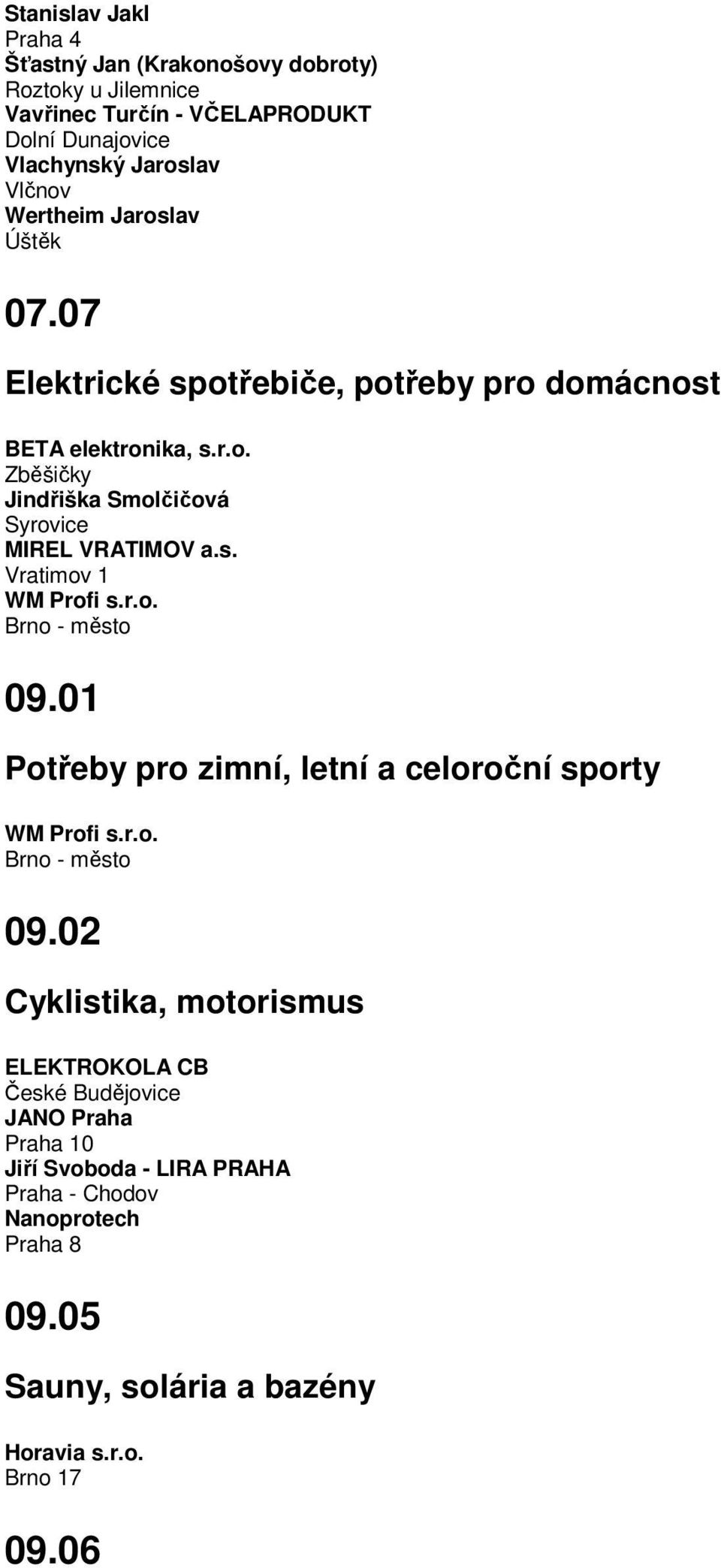 s. Vratimov 1 WM Profi s.r.o. Brno - město 09.