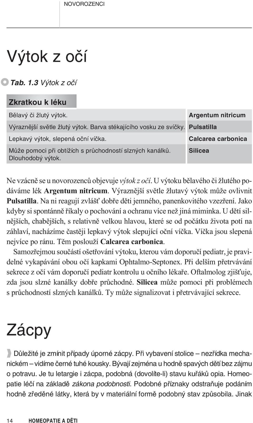 U výtoku bìlavého èi žlutého podáváme lék Argentum nitricum. Výraznìjší svìtle žlutavý výtok mùže ovlivnit Pulsatilla. Na ni reagují zvlášť dobøe dìti jemného, panenkovitého vzezøení.