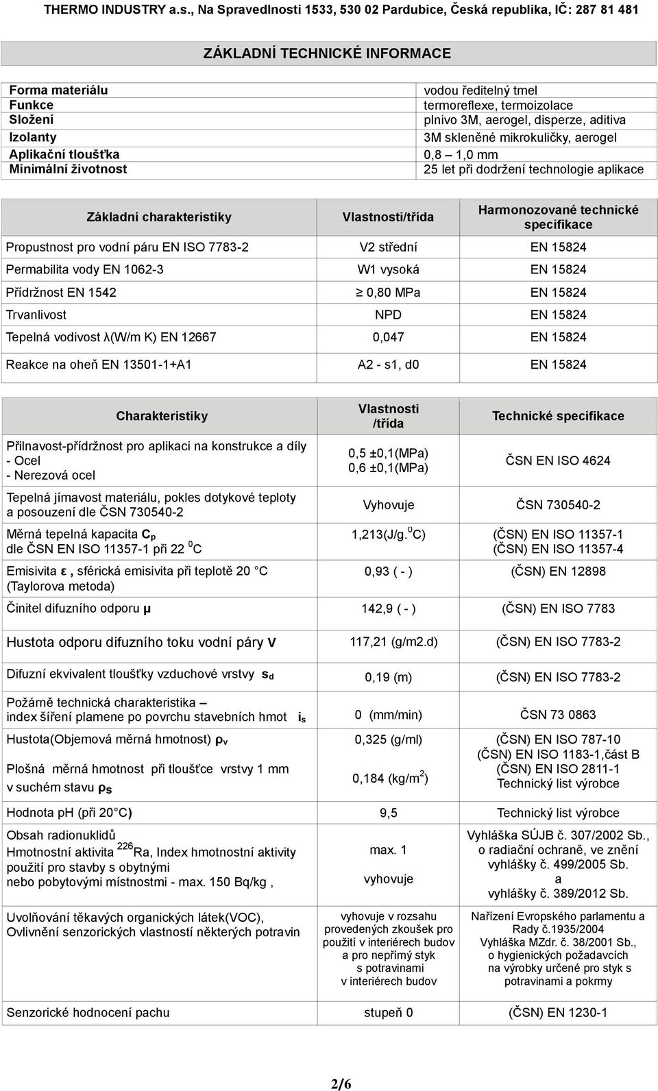 7783-2 V2 střední EN 15824 Permabilita vody EN 1062-3 W1 vysoká EN 15824 Přídržnost EN 1542 0,80 MPa EN 15824 Trvanlivost NPD EN 15824 Tepelná vodivost λ(w/m K) EN 12667 0,047 EN 15824 Reakce na oheň