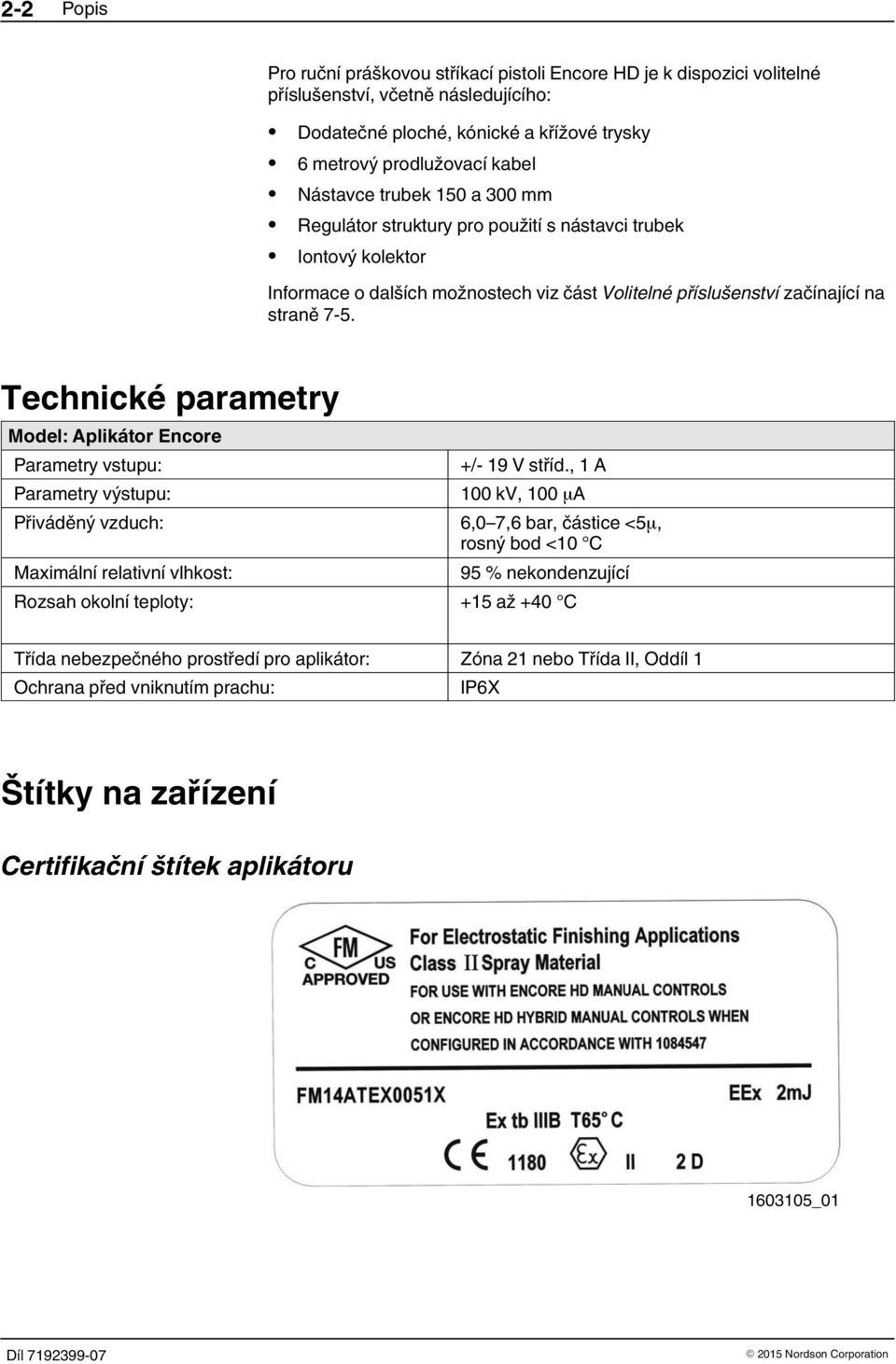 Technické parametry Model: Aplikátor Encore Parametry vstupu: Parametry výstupu: +/- 19 V stříd.