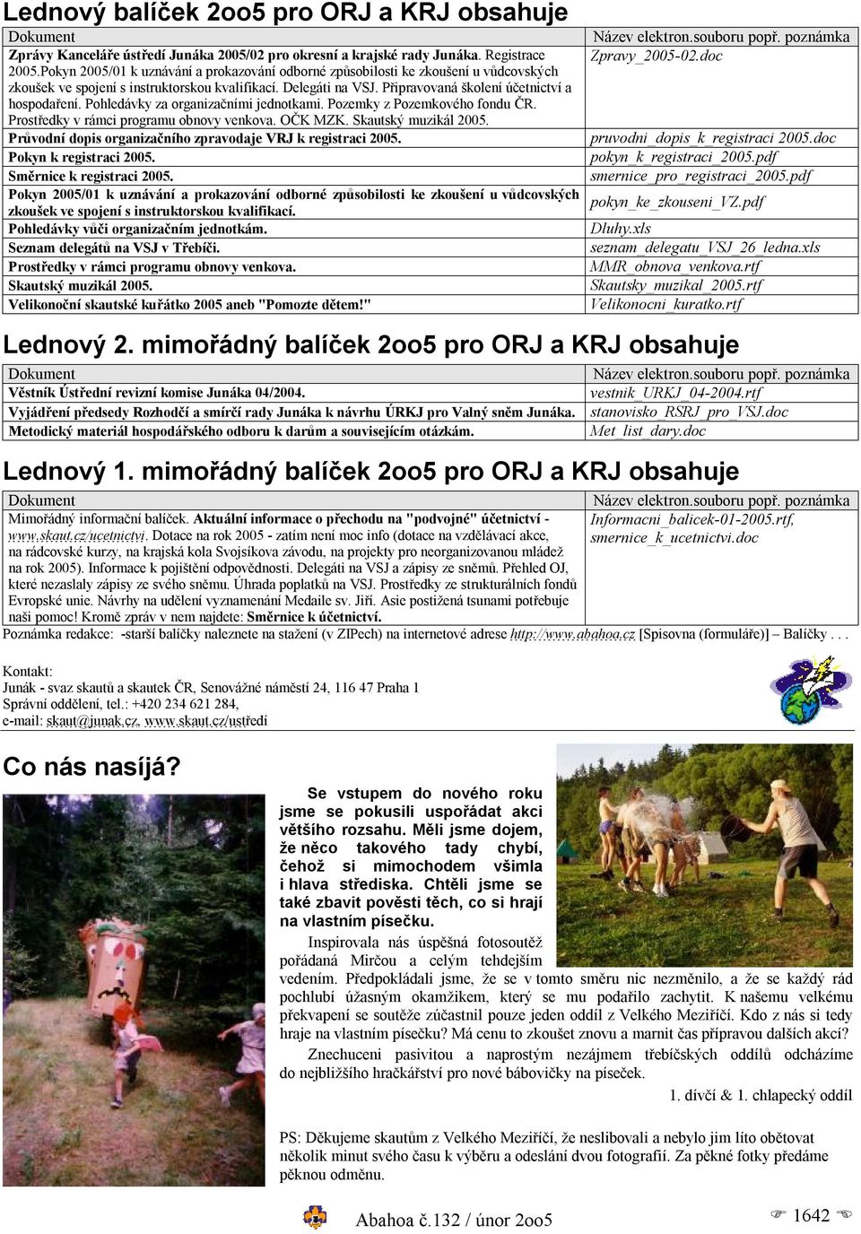 Pohledávky za organizačními jednotkami. Pozemky z Pozemkového fondu ČR. Prostředky v rámci programu obnovy venkova. OČK MZK. Skautský muzikál 2005.