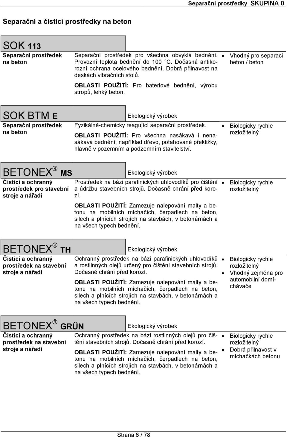 Vhodný pro separaci beton / beton SOK BTM E Separační prostředek na beton Ekologický výrobek Fyzikálně-chemicky reagující separační prostředek.