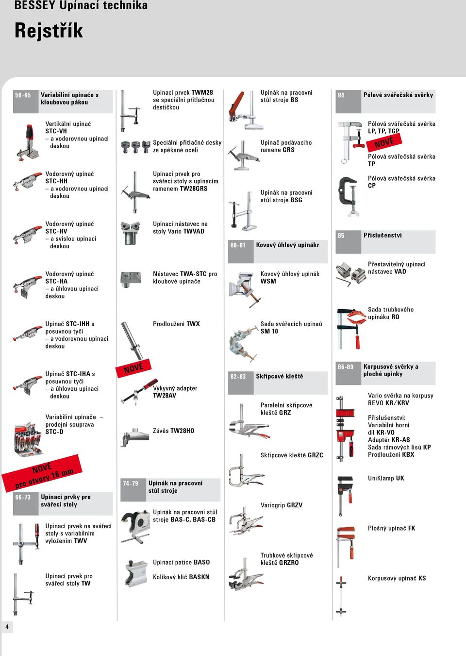 TW28GRS Upína podávacího ramene GRS Upínák na pracovní stůl stroje BSG Pólová sváře ská svěrka LP, TP, TGP NOVÉ Pólová sváře ská svěrka TP Pólová sváře ská svěrka CP Vodorovný upína STC-HV a svislou