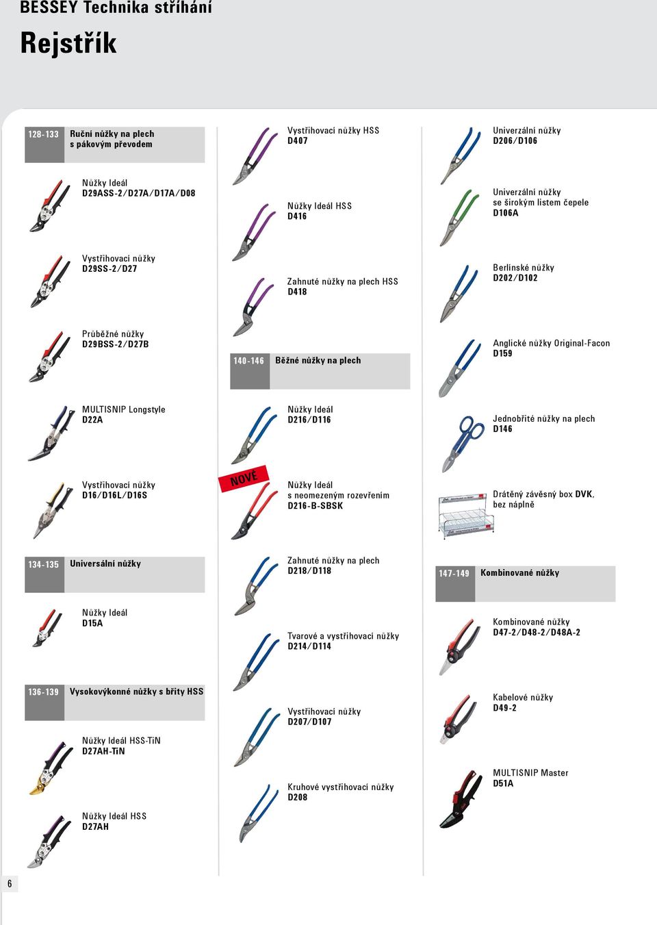 Anglické nůžky Original-Facon D159 MULTISNIP Longstyle D22A N ů ž k y I d e á l D216/D116 Jednobřité nůžky na plech D146 Vystřihovací nůžky D16/D16L/D16S NOVÉ Nůžky Ideál s neomezeným rozevřením