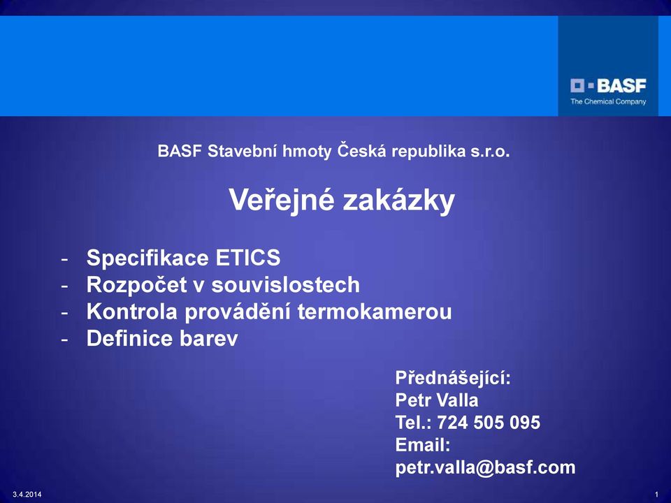 Veřejné zakázky - Specifikace ETICS - Rozpočet v