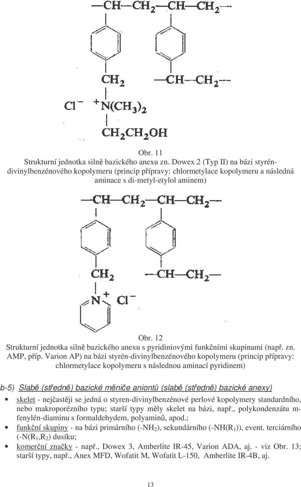12 Strukturní jednotka siln bazického anexu s pyridiniovými funkními skupinami (nap. zn. AMP, píp.