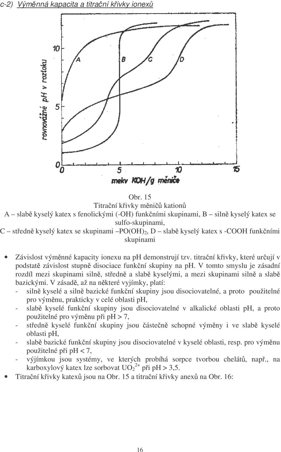 funkními skupinami Závislost výmnné kapacity ionexu na ph demonstrují tzv. titraní kivky, které urují v podstat závislost stupn disociace funkní skupiny na ph.