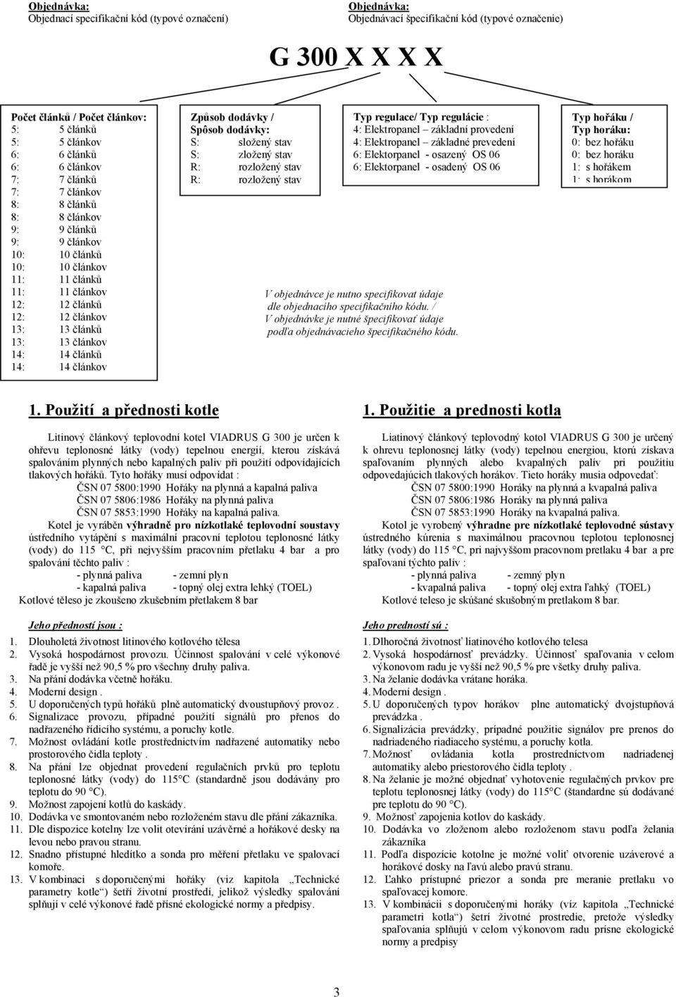 článkov 14: 14 článků 14: 14 článkov Způsob dodávky / Spôsob dodávky: S: složený stav S: zložený stav R: rozložený stav R: rozložený stav Typ regulace/ Typ regulácie : 4: Elektropanel základní